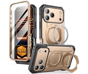 SUPCASE Coque pour iPhone 17 Pro Max 2025 avec Protection d'Ecran en Verre Trempé [MagSafe Compatible] Support Métal Réglable (UBGrip Pro) Coque Magnétique Robuste pour iPhone 17 Pro Max, Desert