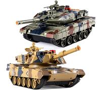 Supdex 1/24 RC Tank Sets,2.4G Remote Control Army Batter Tank with Rotating Turret & Smoking Light & Sound Spray,35 Mins Playtime 2 Military Vehicles Model Toys That Shoot BBS Airsoft Bullets