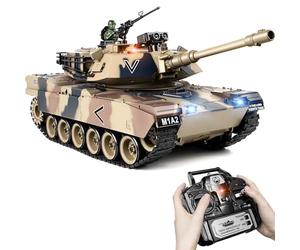 Supdex Tank Telecommande M1A2 Abrams 1:18, Tank Militaire Télécommandé Adulte avec Recul, Fumée, Lumières, Sons, Maquette Char de Combat, Tire Billes Airsoft, Véhicule Armée Enfant et Adulte