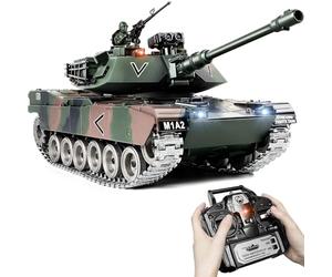 Supdex Tank Telecommande M1A2, RC Char 1/18 Réservoir Télécommandé 2.4Ghz, Maquette Jouets avec Fumée, LumièRes, Réservoir Télécommandé Tir, Sodèle Char de Combat on et Recul pour Enfants et Adultes