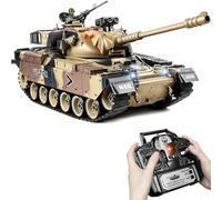 Supdex Tank Telecommande M60 1:18, Tank Militaire Télécommandé Adulte avec Fumée, Sons, Lumières, Recul, Maquette Char de Combat Qui Tire Billes, Camouflage Désert, pour Enfant Adulte
