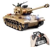 Supdex Tank Telecommande US M26, Char Militaire Miniature 1/18 Réservoir Télécommandé 2.4Ghz, Maquette Char Jouets avec Fumée, LumièRes, Réservoir Télécommandé Tir, Recul pour Enfants et Adultes
