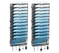 SUPEASY Lot de 2 organiseurs de fichiers muraux à 13 niveaux, organiseur de fichiers en maille à suspendre, support mural avec crochets, organiseur de courrier pour papiers, dossiers, porte-revues de