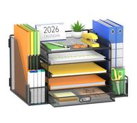 SUPEASY Organiseur de Bureau en Maille avec Porte-fichiers, bac à courrier à 5 Niveaux avec Porte-revues, Organiseur de Bureau et Rangement avec Sections Verticales pour Fournitures de Bureau, Maison