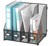 SUPEASY Porte-revues en métal avec 4 compartiments verticaux pour bureau, maison, école, noir