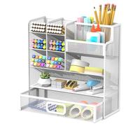 SUPEASY Porte-stylo en maille pour bureau, organisateur de bureau amélioré avec tiroir, organisateur polyvalent, organisateur de bureau et accessoires pour bureau et art accessoires (blanc)