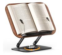 SupeDesk Support de lecture réglable en bois - Pivotant à 360° - Pliable - Avec clip latéral - Support de présentation pour recettes, magazines, tablette, ordinateur portable, élégant style rétro
