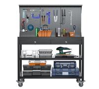 SUPEER Établi de Garage Mobile avec Panneau perforé, étagère et 2 tiroirs à Outils verrouillables - Établi en Acier Robuste, 1500 x 1000 x 530 mm, capacité de Charge maximale de 500 kg