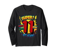Super 11e Anniversaire Comic Pop Art Wow Cool OMG Oh Yeah Kids Manche Longue