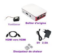 Super 5-en-1 Kit Raspberry Pi 3 Model B boîtier d'origine + 5v 2.5A Alimentation + dissipateur thermique +Ventilateur+ HDMI Cabel
