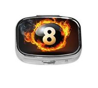 Super 8 Pilulier de voyage carré Motif boule sur feu de billard Noir