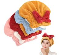 Super Absorbent Hair Towel Wrap for Wet Hair, Soft Hair Drying Caps Towel 4 Packs, Quick Dry Head Wrap with Big Bow-Knot Shower Cap for for Curly, Long, Thick Hair & Wet Hair