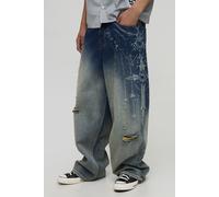 Super Baggy Extreme Washed Laser Printed Denim Jeans homme - bleu - 36R, bleu