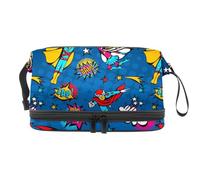 Super Boy Trousse de toilette double couche pour femmes et filles, trousse de toilette de voyage, trousse de maquillage pratique avec compartiment à pinceaux, multicolore, 27x15x14 cm/10.6x5.9x5.5 in,