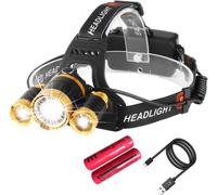 Super Bright Led Rechargeable Headlamp Flashlight Waterproof Headlight 9000 Lumens, Sensor Zoomable Adjustable Head Torch For Camping Hunting Hiking Running