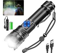 Super Bright Led Torches 20000 Lumens Rechargeable Flashlight, High Power Camping Flashlight Battery Powered Waterproof 5 Modes Adjustable Focus For Walking