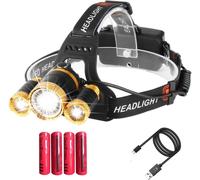 Super Brillant Led Lampe Frontale Rechargeable Lampe De Poche Étanche Phare 9000 Lumens,Capteur Zoomable Réglable Torche De Tête Pour Camping Chasse Randonnée Courir.