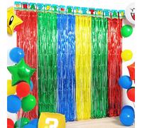 Super Bros Lot de 2 rideaux à franges en aluminium pour décoration de fête d'anniversaire, rouge, vert, bleu, jaune, 1 x 2 m