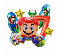 Super Bros Lot de 9 ballons en aluminium pour 7e anniversaire 7 ans Motif Super Bros et Super Bros Décoration d'anniversaire