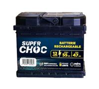 SUPER CHOC - Batterie Rechargeable pour Clôture Électrique - 12 V - Compatible avec Panneau Solaire - Prête à l'Emploi - Décharge Lente - 55 Ah
