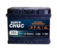 SUPER CHOC - Batterie Rechargeable pour Clôture Électrique - 12 V - Compatible avec Panneau Solaire - Prête à l'Emploi - Décharge Lente - 75Ah