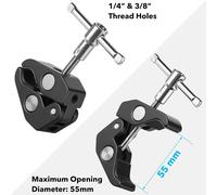 Super Clamp Pince pour Trépied avec Filetage 1/4 et 3/8, Adaptateur de Vis pour Appareil Photo, Pince Magnétique Universelle pour Appareil Photo, Eclairage Flash, Trépied, Lumières LED