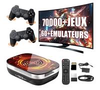 Super Console X4 Plus Console de jeux rétro avec plus de 70 000 jeux, plus de 60 émulateurs, système 3-en-1 EmuELEC, Android et CoreELEC, console de jeux vidéo, deux manettes sans fil 4K HD, console d
