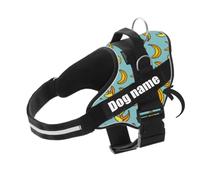 SUPER DOGGY Harnais pour Chien Personnalisé avec Nom - Harnet Petite,Moyenne et Grande Taille -Comprend Deux Étiquettes Velcro Réfléchissantes-Resistant,Reglable et Respiran (Blue Banana, XL 30-45KG)