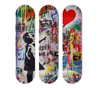 SUPER FABRIQUE Planche Alu forme Skate Board pour décoration murale, Keep Smiling inspired by Mr Brainwash, pour une déco originale (3 Planches + kit fixation)