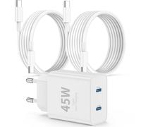 Super Fast Samsung Charger Type C, 45W Dual Port Usb C Fast Charger Block And 60W 1M + 2M Usb C Cable ¿ Pd Quick Charge 3.0 For Samsung Galaxy S25 Ultra/S24+/S23/S22/Iphone 16 15 Series