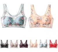 Super Gather Bra Ice Silk Lace Cooling Comfort Bra, No Underwire, All-Day Comfort Bras for Seniors Women Wireless (2Pcs-B,4TG)