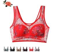 Super Gather Bra Ice Silk Lace Cooling Comfort Bra, Soft Lace Everyday Comfort Corset for Woman (Red,5TG)