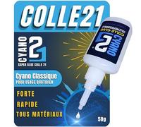 Super Glue Cyano Colle21 50g | Colle Cyanoacrylate Ultra-Forte Grand Format - Séchage Express - Précision Pro - Multi-Matériaux & Application Fluide