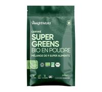 Super Greens en Poudre Bio 200g 40 Portions - 9 Super Aliments Riche en Vitamines & Minéraux - Poudre de Maca, Guarana, Matcha Bio, Chlorella Chlorophylle, Baobab, Herbe de Blé, Acai, Orge, Lin