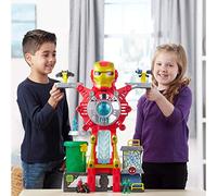 Super Hero Adventures Playskool Heroes Marvel Iron Man Headquarters Ensemble de jeu Iron Man et Hulk 6,3 cm Figurines d'action Véhicule Jouets pour enfants à partir de 3 ans