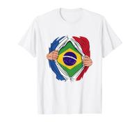 Super Héros Brésilien Français Drapeau Brésil France T-Shirt Graphique avec Valeur, Homme, Blanc, S