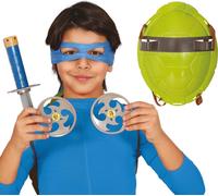 Super Héros Carnaval Set Avec Masque Shuriken Bouclier Et Épée De Style Dessin Animé Pour Les Fans D'Aventure Dans Les Tons Bleu Et Vert, Couleur : Vert / Argent