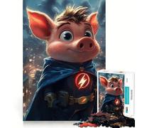 Super-héros Cochon dans Un Paysage Urbain Puzzle de 1000 pièces pour Adolescents Jeu de logique et de réflexion Simple et Amusant Bords Lisses Cadeau élégant (38x26cm)