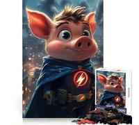 Super-héros Cochon dans Un Paysage Urbain Puzzle de 1000 pièces pour Adolescents Jeu de logique et de réflexion Simple et Amusant Bords Lisses Cadeau élégant (38x26cm)
