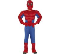 Super héros de bande dessinée Héros personnage d'aventure Costume musculaire Carnaval Combattant masqué Toile d'araignée Rouge Bleu, Taille : 140/146 Couleur : Rouge