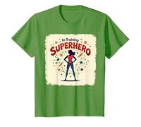 Super-héros en Formation, Style de Bande dessinée rétro autonomisant Les Femmes T-Shirt, Enfant, Herbe, 8 Ans