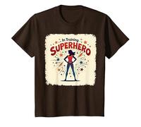 Super-héros en Formation, Style de Bande dessinée rétro autonomisant Les Femmes T-Shirt, Enfant, Marron, 8 Ans