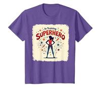 Super-héros en Formation, Style de Bande dessinée rétro autonomisant Les Femmes T-Shirt, Enfant, Violet chiné, 8 Ans