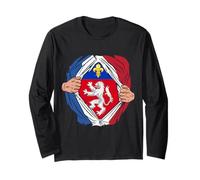 Super-héros Lyonnais avec Drapeau de Lyon France Manche Longue