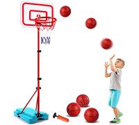 SUPER JOY Panier Basket Enfant - Panier de Basket sur Pied Hauteur Réglable 88-190cm avec Support - Panier de Basket-Ball réglable pour intérieur extérieur, avec 3 balles, Filet, Pompe