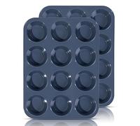 SUPER KITCHEN Grand Moule à Muffins en Silicone 12 Moules Cupcake Gateau | Plaque à Muffins, Lot de 2 Anti-adhésif Moule à Pâtisserie pour Muffins, Cupcakes, Brownies, Pudding 33 x 25 x 3 cm (Gris)