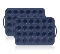 SUPER KITCHEN Lot de 2 mini moules à muffins en silicone avec cadre en métal, plateau à cupcakes en silicone avec poignée, moules à muffins en silicone antiadhésif, mini moule à pudding Yorkshire pour