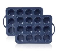 SUPER KITCHEN Lot de 2 plateaux à muffins en silicone de taille standard avec cadre en métal, plateau à cupcakes en silicone avec poignée antiadhésif, moule à muffins Yorkshire Pudding pour la