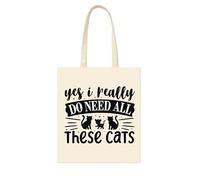 Super Lemon Sac fourre-tout amusant en toile pour amoureux des chats, polyester naturel, motif « Yes I Really Do Need All These Cats »