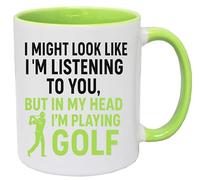 Super Lemon Tasse à café humoristique avec inscription « I Might Look Like I'm Listening Playing Golf » Blanc/vert
